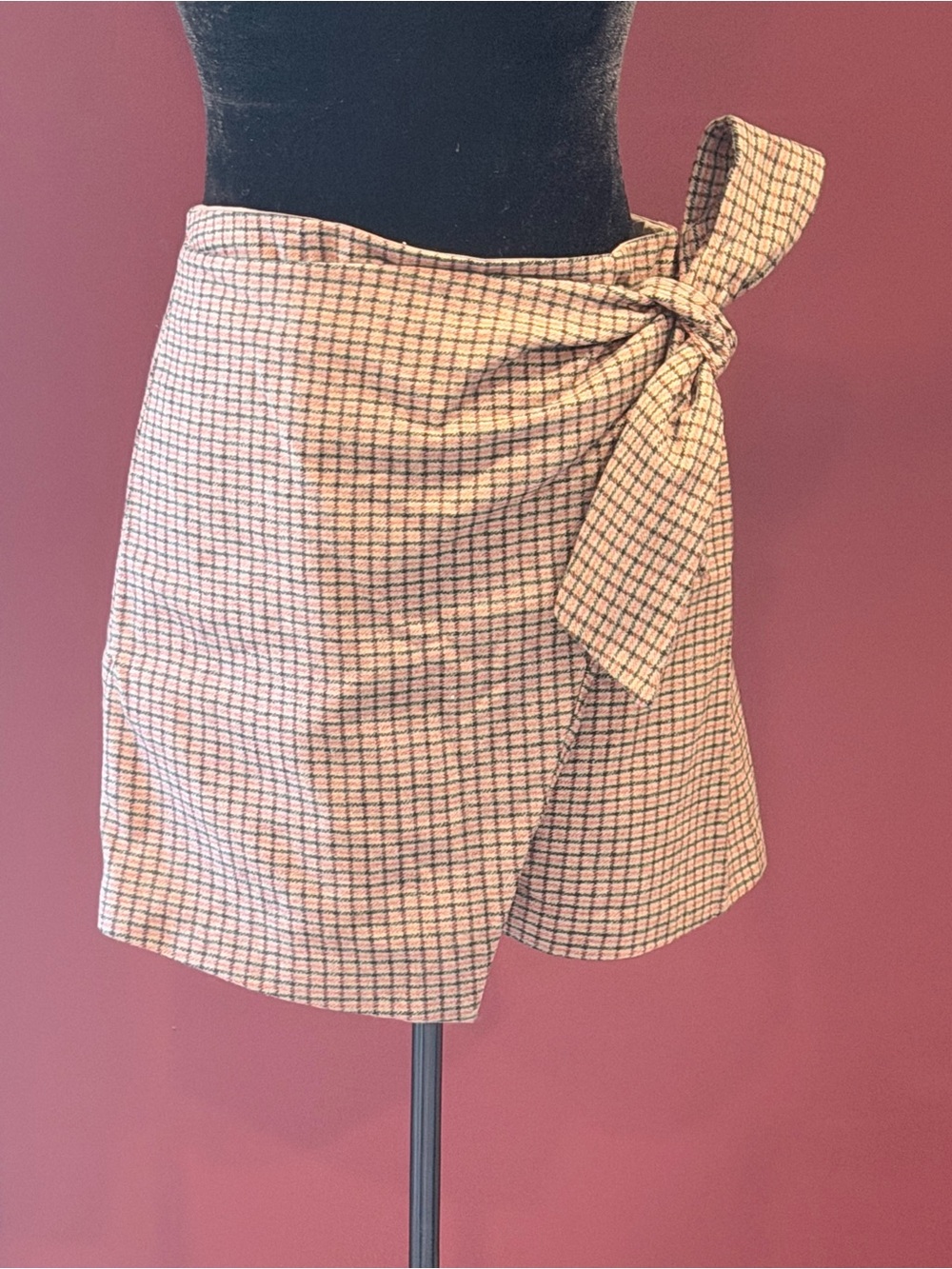 Wilfred Pink Plaid Wrap Mini Skirt with Side Tie